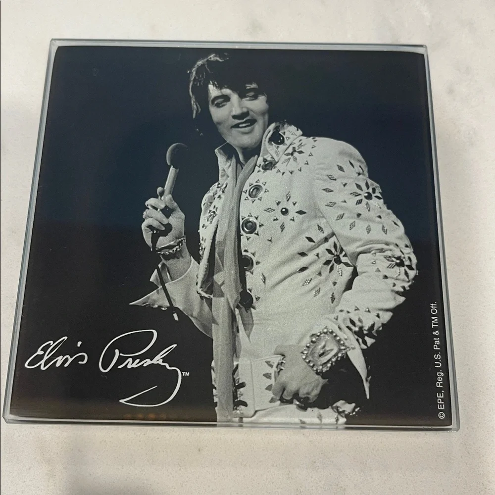 Elvis Presley Glass Coaster Collection ~ Set of 4 different images 4 x 4”